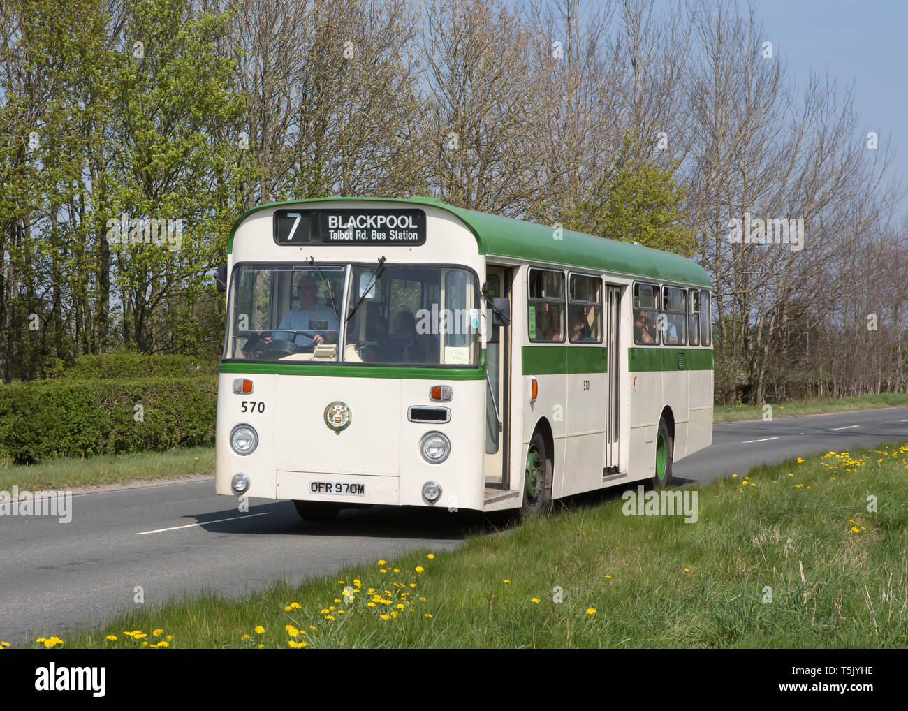 Ex Blackpool Corporation 1974 AEC Swift single decker on a preserved passenger bus service between Brough and Kirkby Stephen, Cumbria, UK. Stock Photo