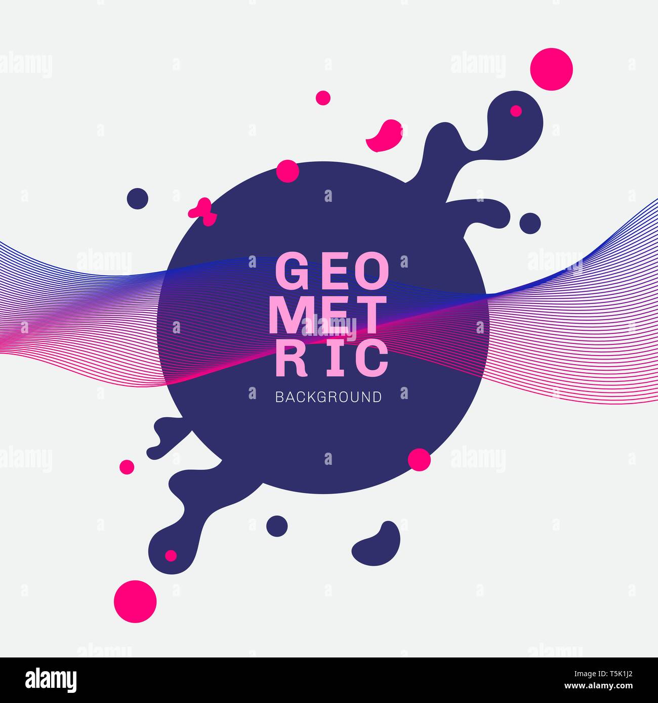 Abstract blue geometric shapes and splash circle with dynamic pink linear waves on white background. Vector illustration Stock Vector