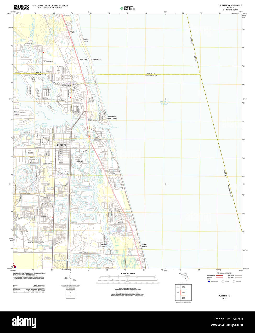 Jupiter florida map hi res stock - Usgs Topo Map Florida Fl Jupiter 20120718 Tm Restoration T5K2CX 