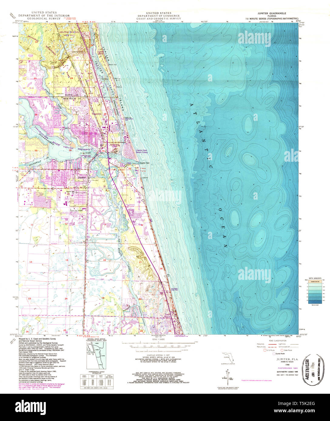 Jupiter florida map hi res stock - Usgs Topo Map Florida Fl Jupiter 346873 1948 24000 Restoration T5K2EG