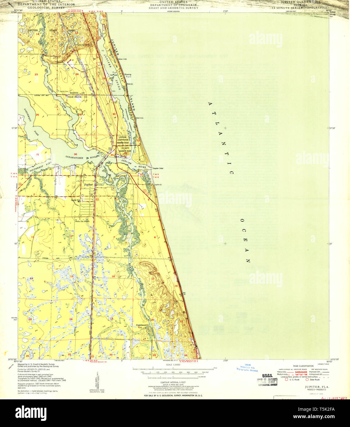 Jupiter florida map hi res stock - Usgs Topo Map Florida Fl Jupiter 346875 1950 24000 Restoration T5K2FA 