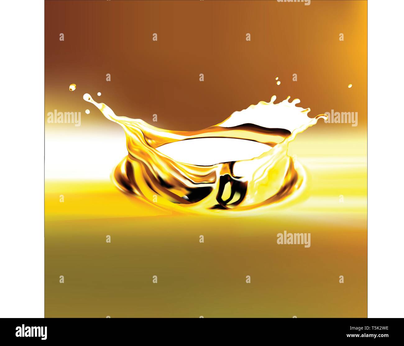 EPS 10. Gold olive or engine oil splash, 3d illustration with Clipping path. Stock Vector