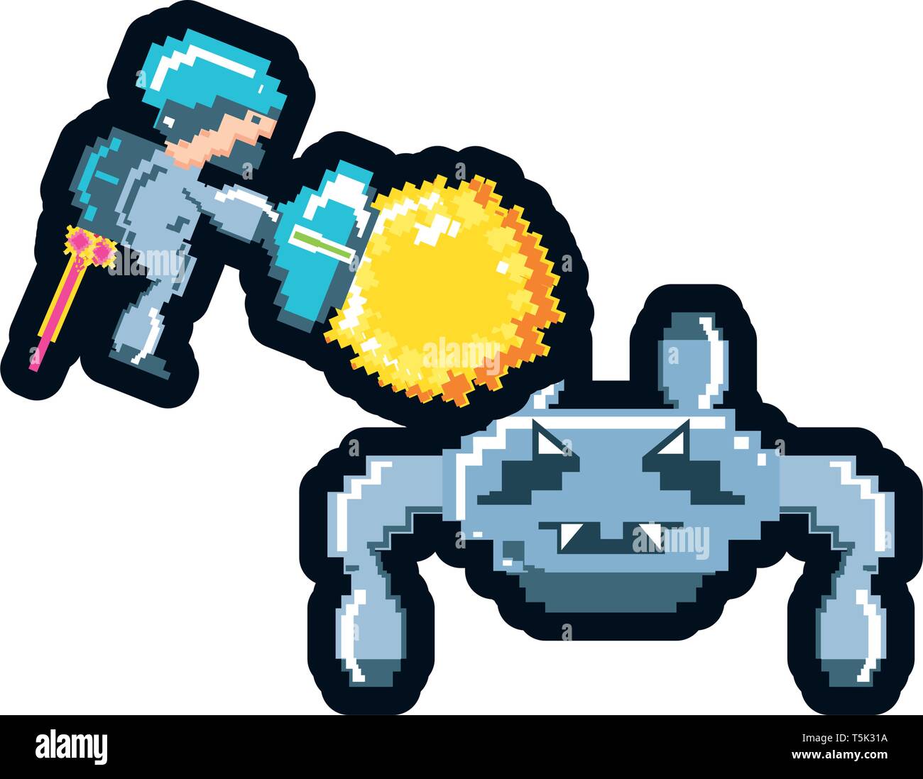 video game avatar pixelated with spaceship vector illustration design Stock Vector