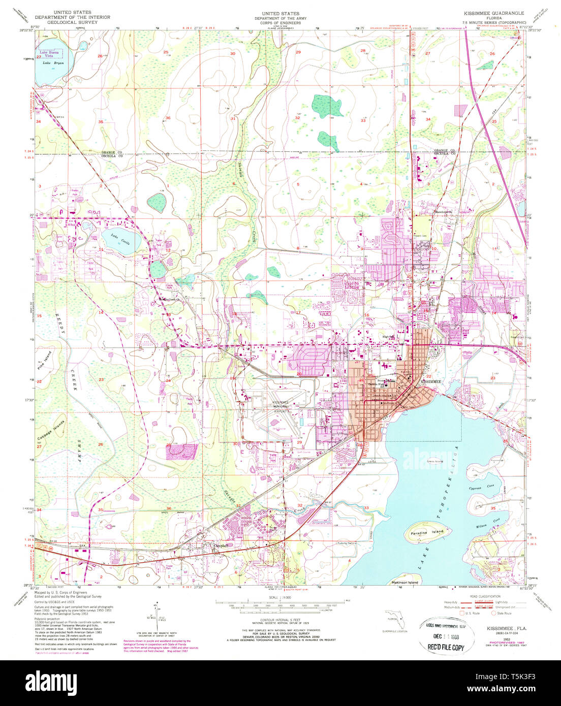 USGS TOPO Map Florida FL Kissimmee 346943 1953 24000 Restoration Stock Photo