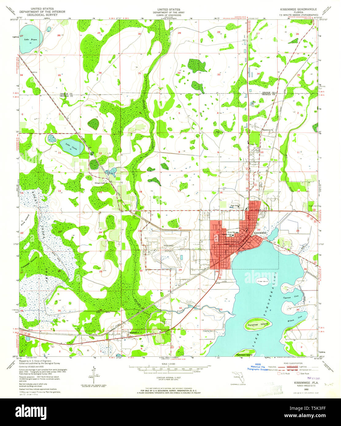 USGS TOPO Map Florida FL Kissimmee 346945 1953 24000 Restoration Stock Photo