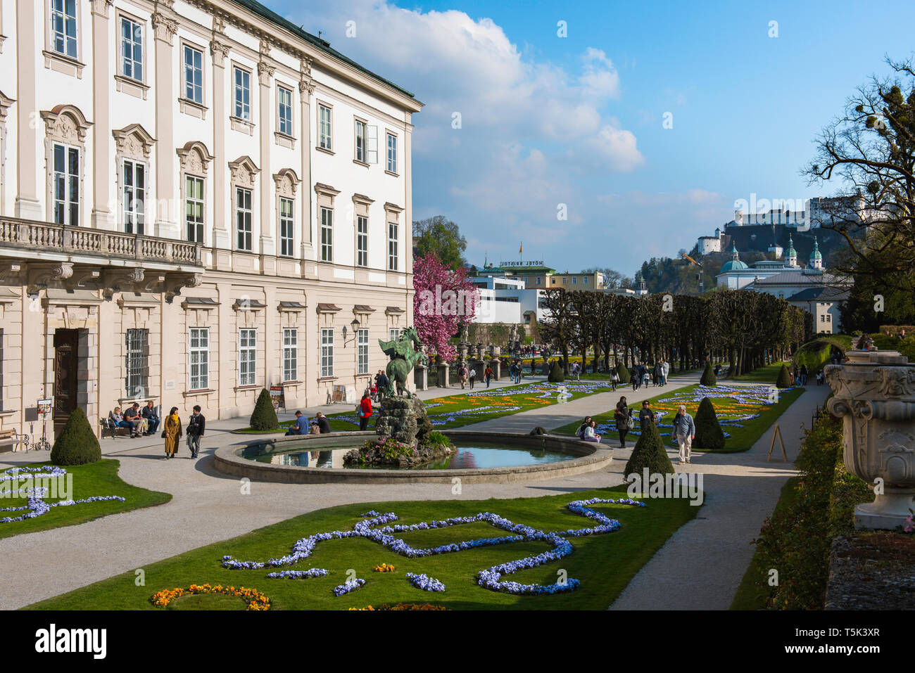 Salzburg Mirabell, view of the Schloss Mirabell Palace and its formal  garden with the famous Pegasus statue sited at centre, Salzburg, Austria  Stock Photo - Alamy