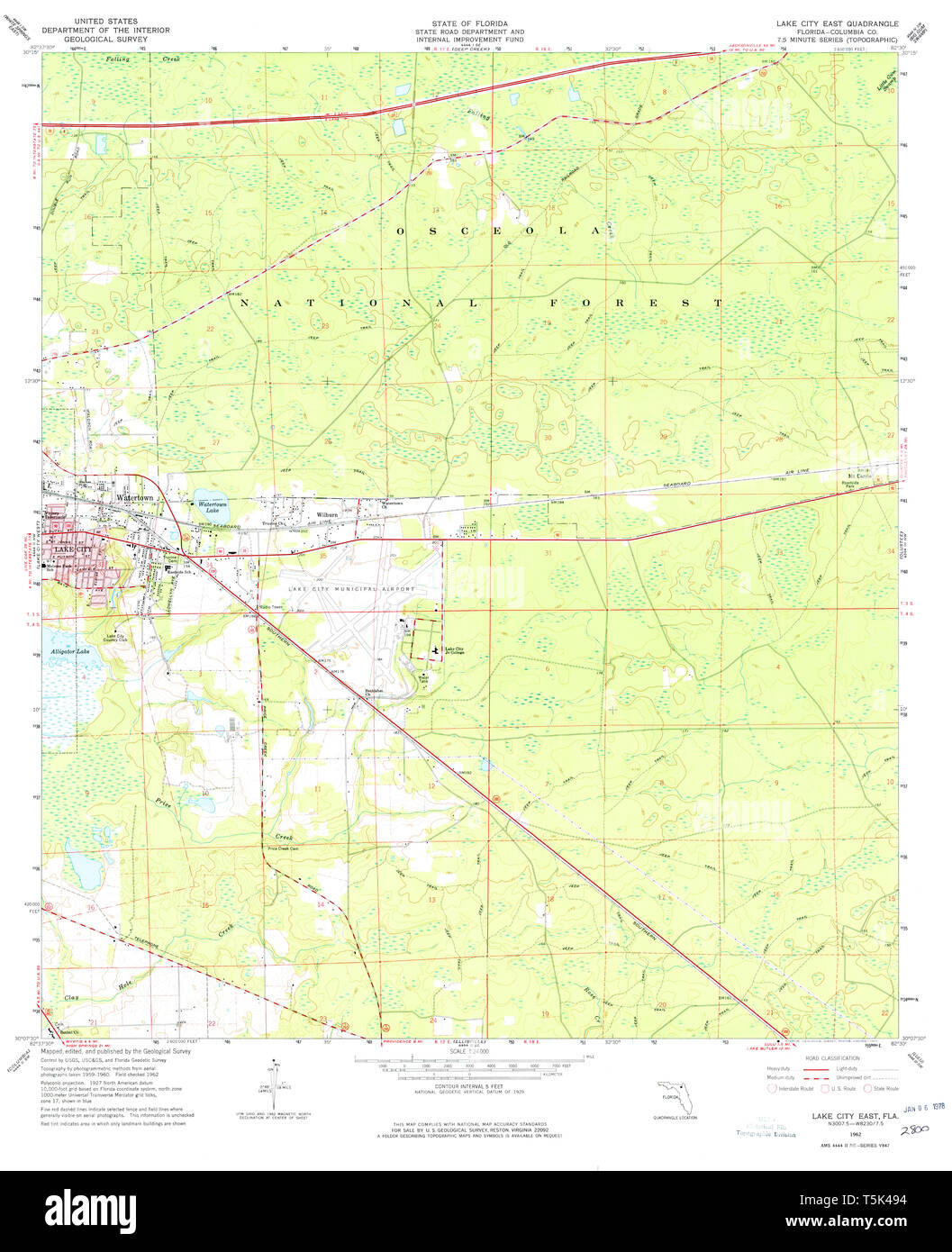 Lake city florida map hi res stock - Usgs Topo Map Florida Fl Lake City East 347004 1962 24000 Restoration T5K494 