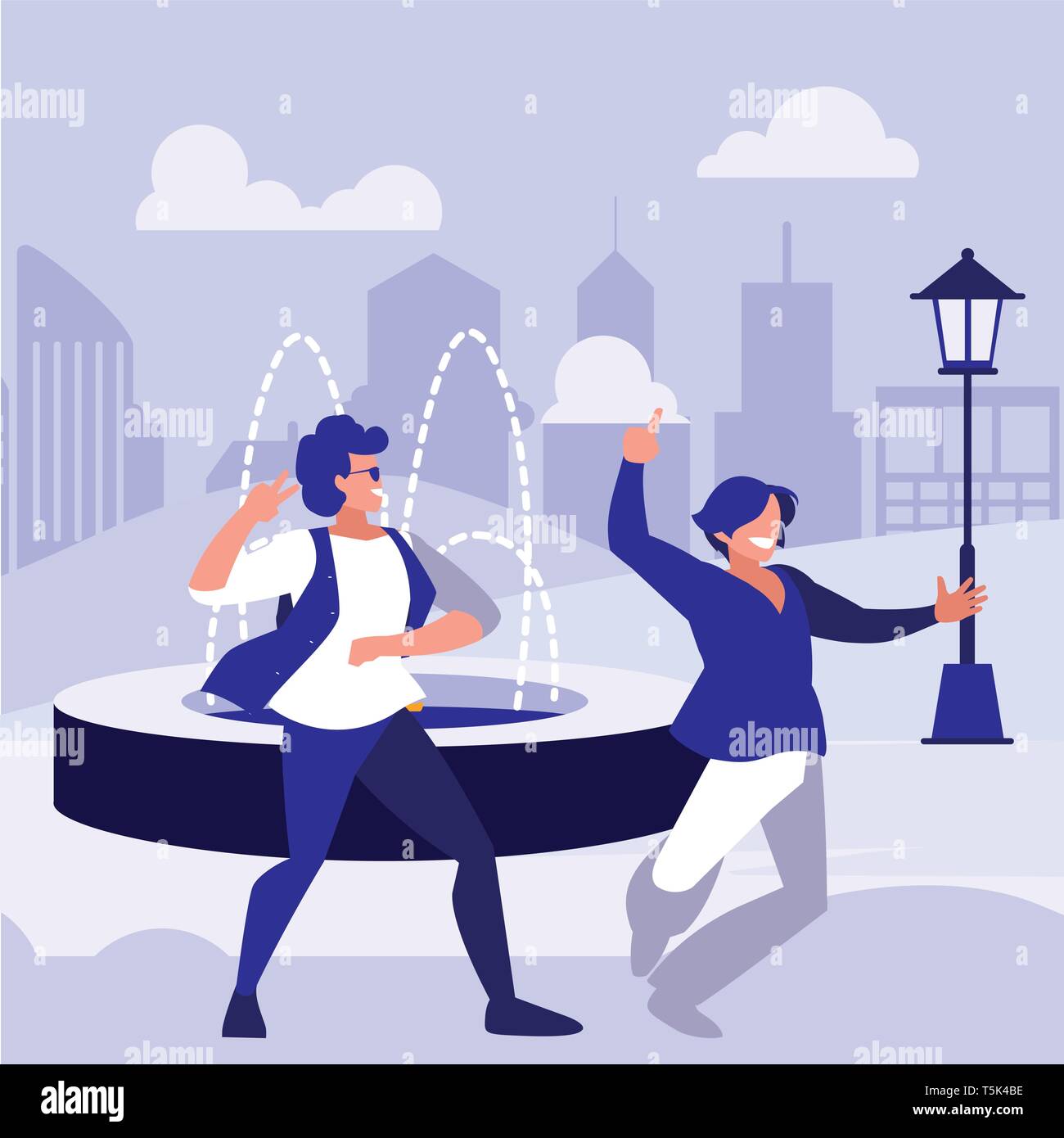 young dancers couple dancing in the park vector illustration design ...