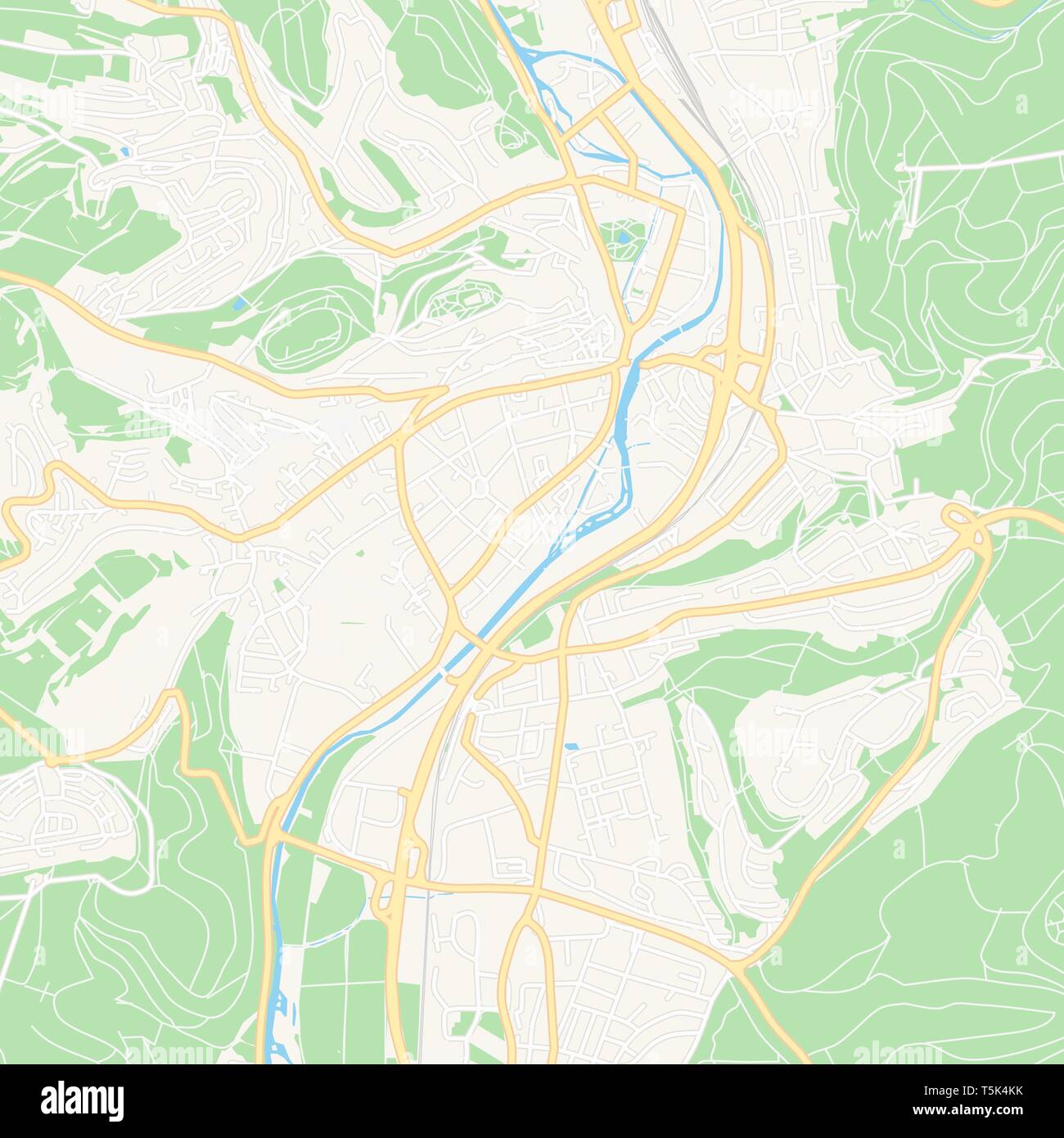 Printable map of Marburg, Germany with main and secondary roads and larger railways. This map is