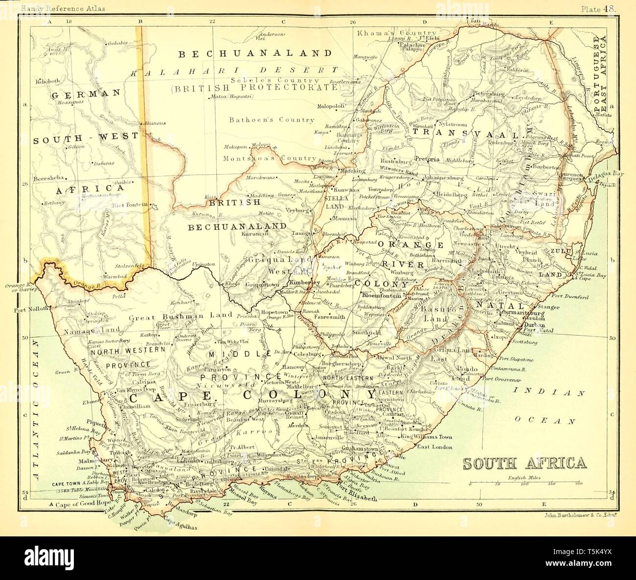 Beautiful vintage hand drawn map illustrations of South Africa from old book. Can be used as poster or decorative element for interior design. Stock Photo