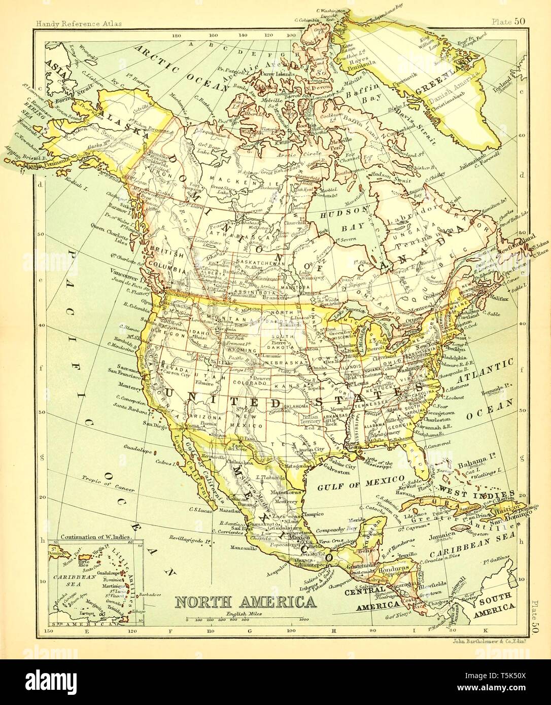 Old america maps hi res stock photography - Beautiful Vintage Hand Drawn Map Illustrations Of North America From Old Book Can Be Used As Poster Or Decorative Element For Interior Design T5K50X