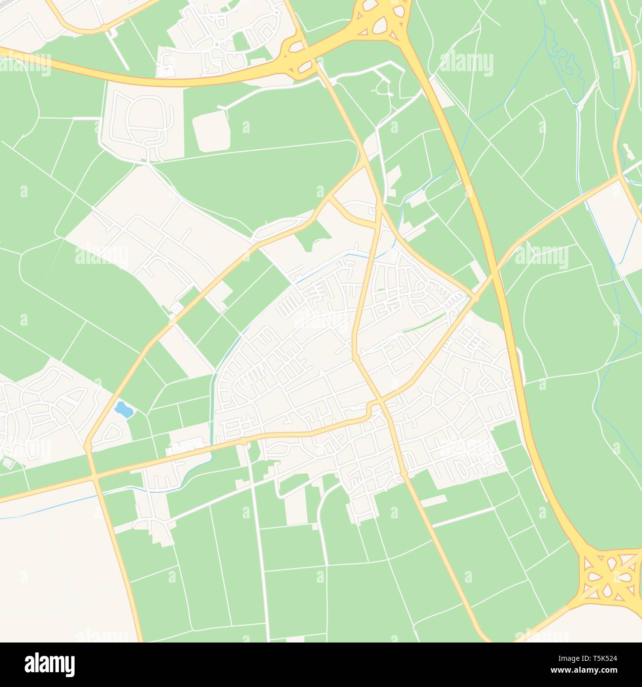 Printable map of Kerpen, Germany with main and secondary roads and larger railways. This map is carefully designed for routing and placing individual  Stock Vector