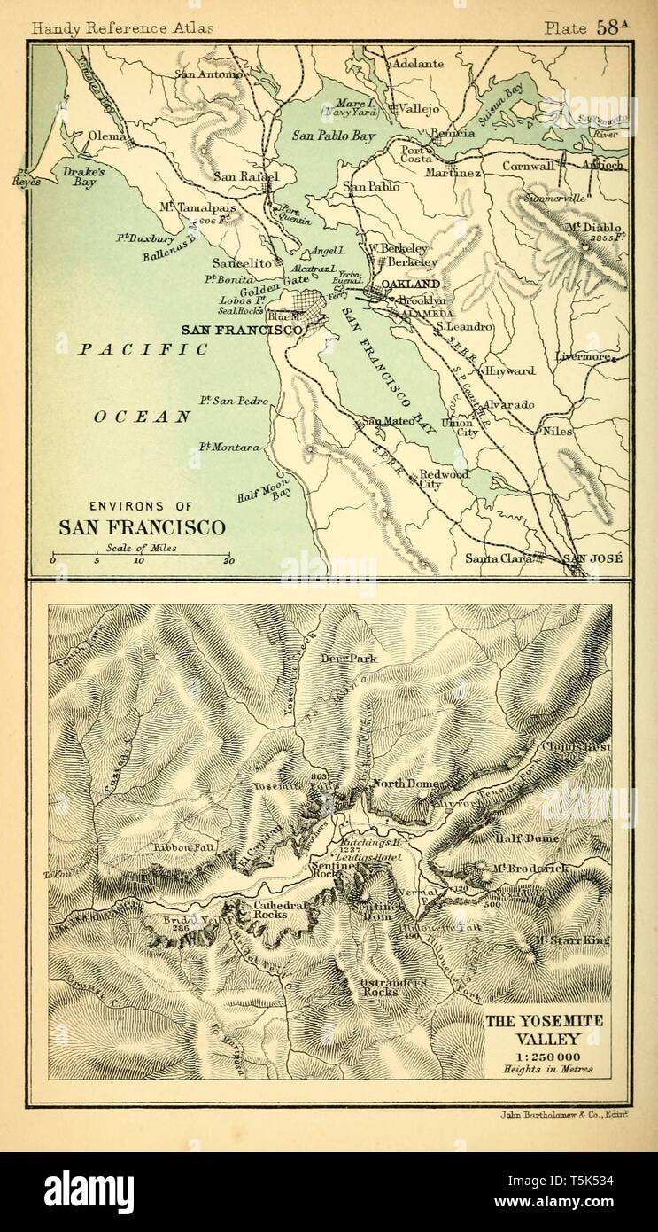 Beautiful vintage hand drawn map illustrations of San Francisco City from old book. Can be used as poster or decorative element for interior design. Stock Photo