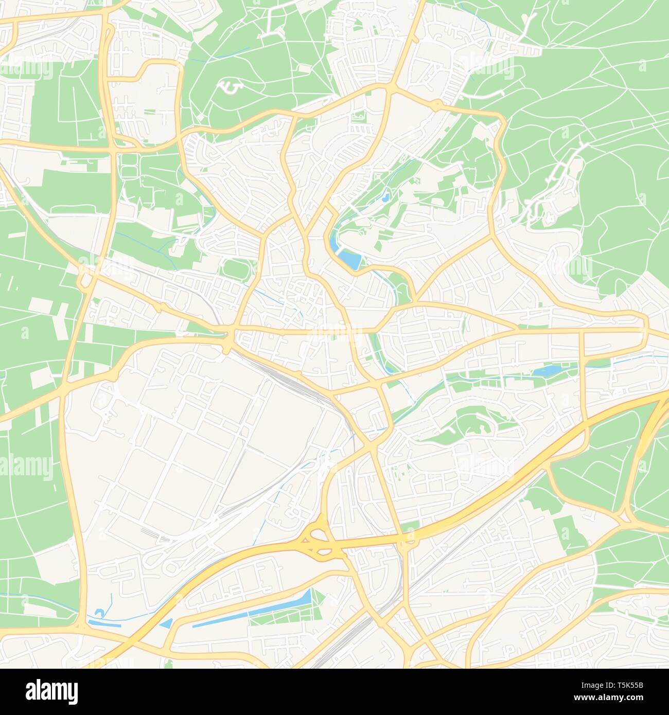 Printable map of Sindelfingen, Germany with main and secondary roads and larger railways. This map is carefully designed for routing and placing indiv Stock Vector