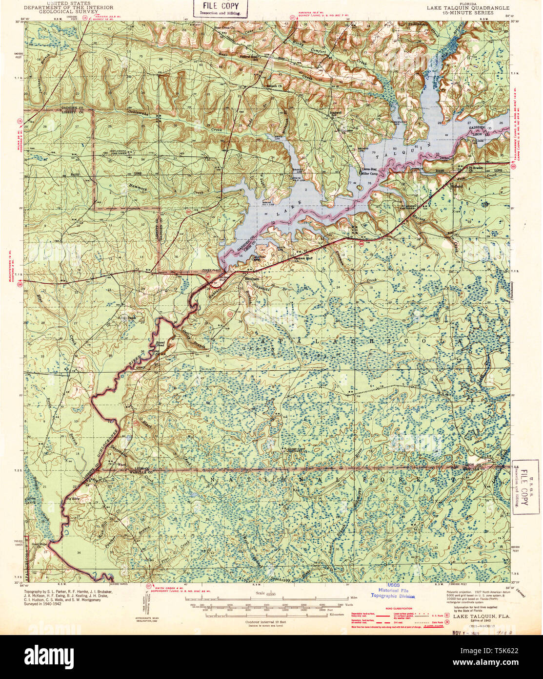 USGS TOPO Map Florida FL Lake Talquin 347112 1943 62500 Restoration Stock Photo