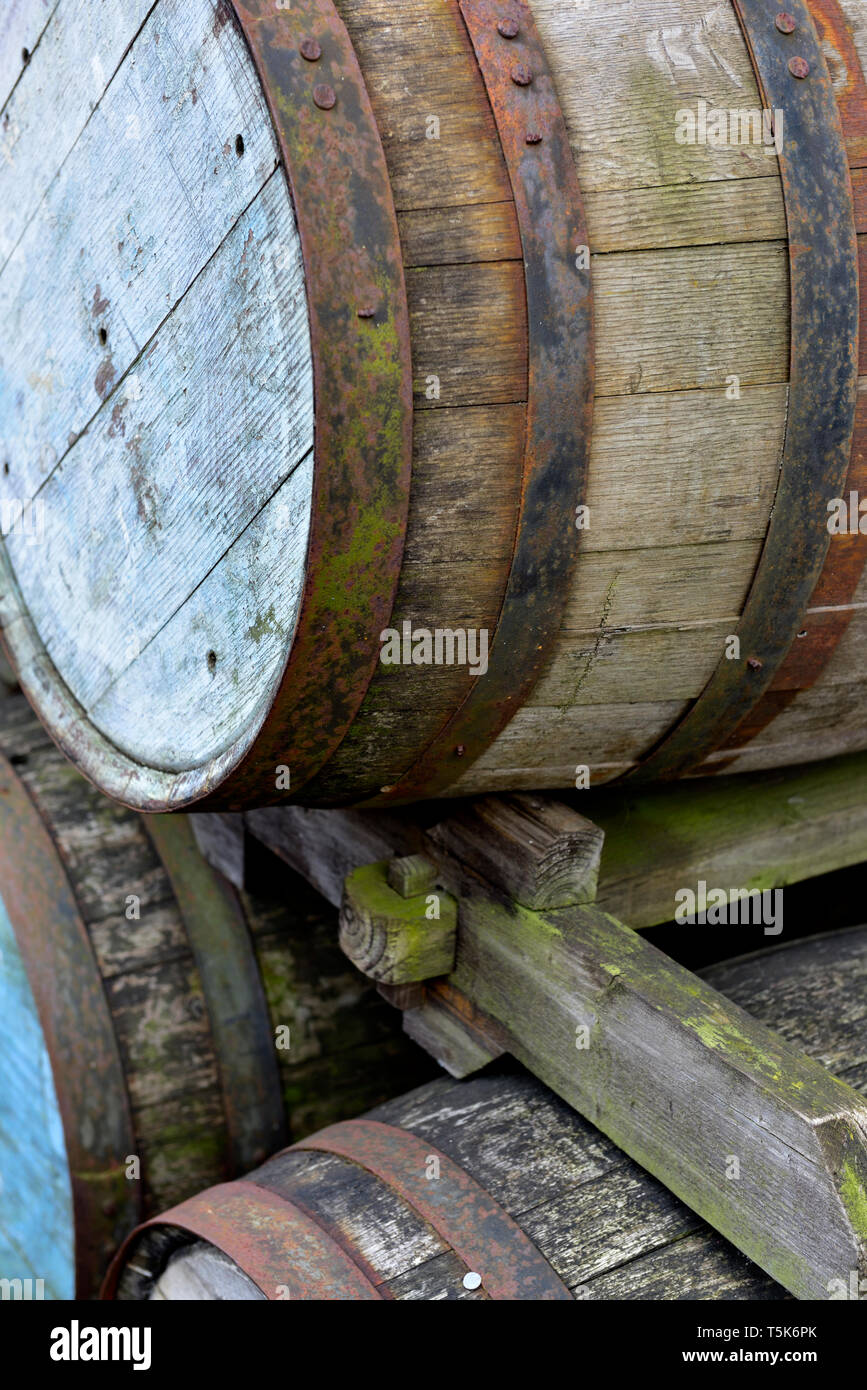 Old, antique wooden barrel freight shipping containers Stock Photo Alamy