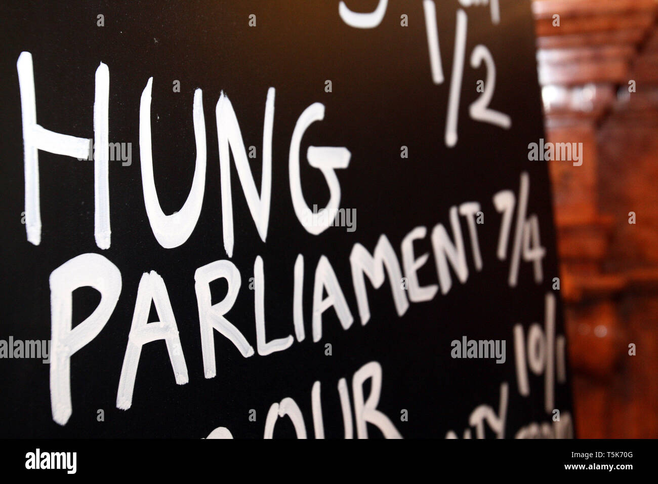 Hung Parliament betting board at Conservative Spring Forum. Brighton. 27.02.2010. Stock Photo