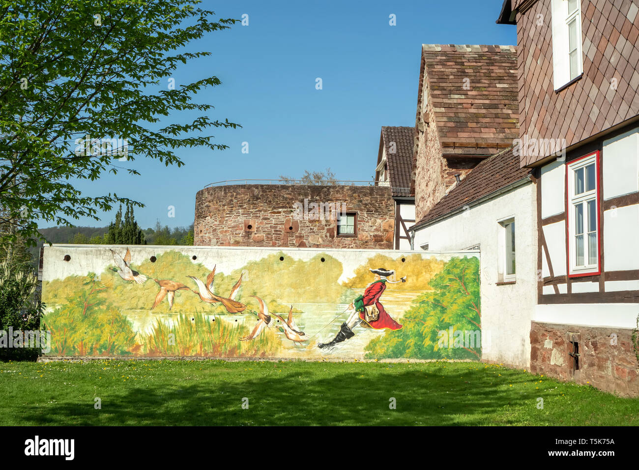 Bodenwerder, Germany, 21/04/2019: Drawing of the 'Lügenbaron von Münchhausen' Stock Photo