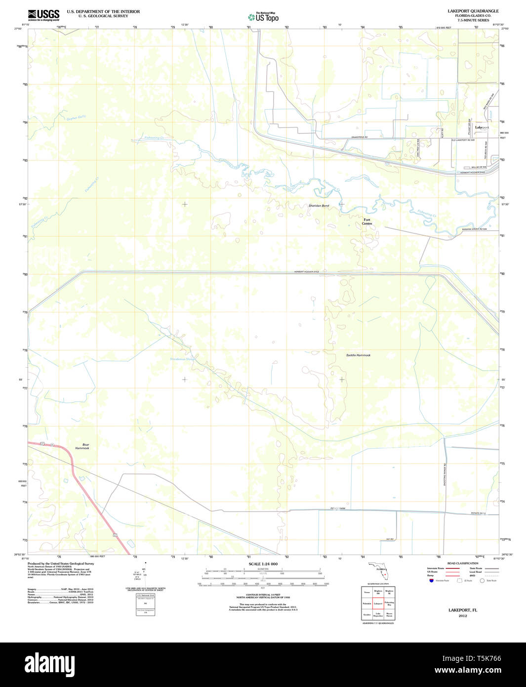 USGS TOPO Map Florida FL Lakeport 20120709 TM Restoration Stock Photo