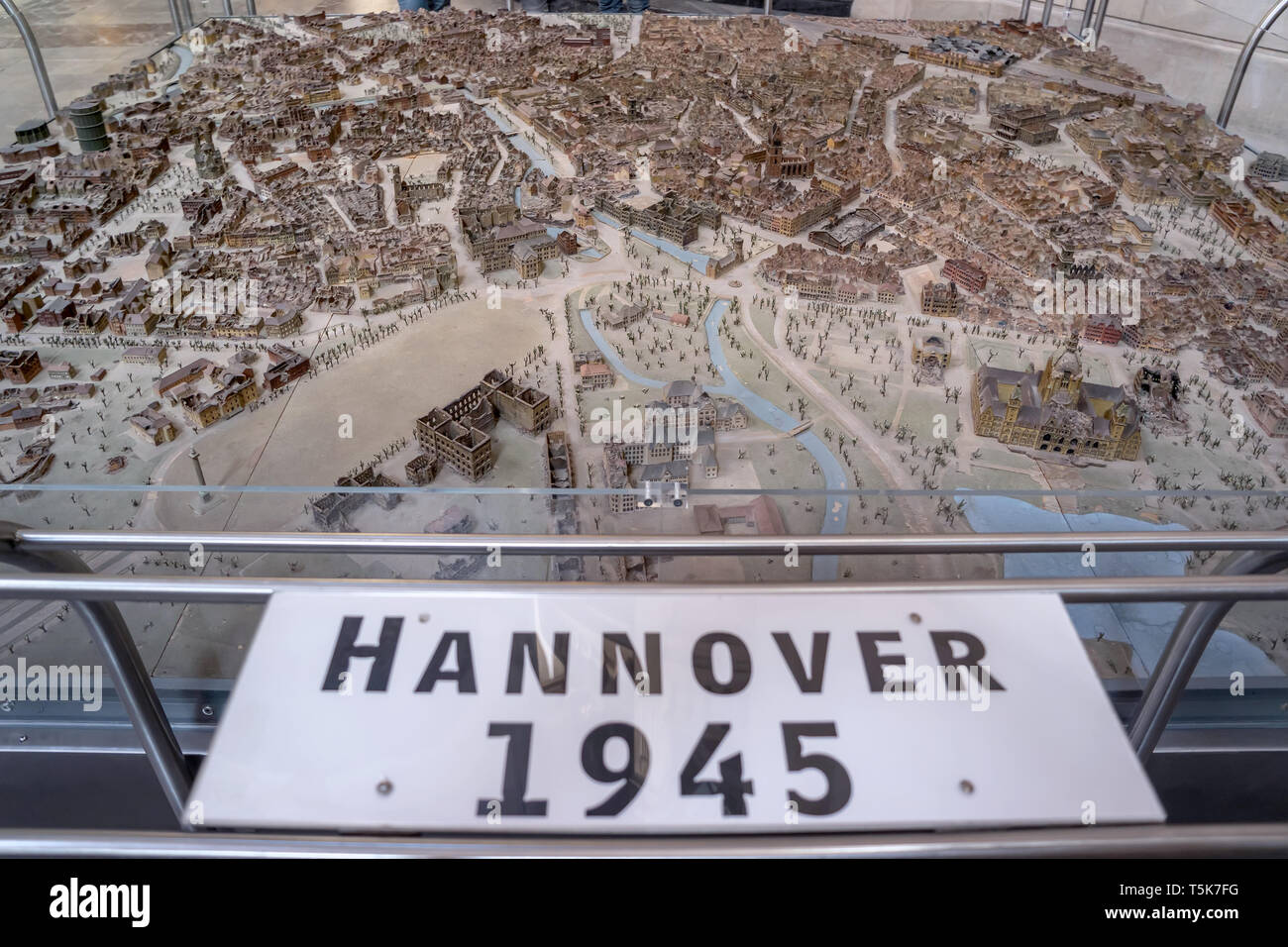 HANNOVER GERMANY - April 04 2019: Scale model with a representation of the German city of Hannover in World War 2, destroyed and bombarded by the RAF  Stock Photo