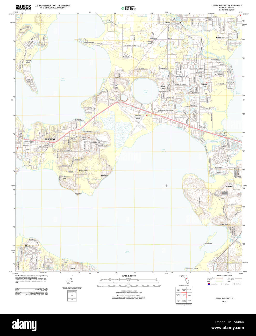 USGS TOPO Map Florida FL Leesburg East 20120720 TM Restoration Stock Photo