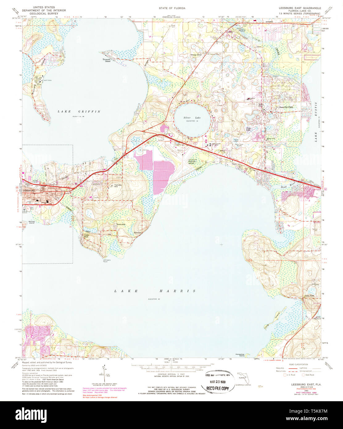 USGS TOPO Map Florida FL Leesburg East 347210 1965 24000 Restoration Stock Photo