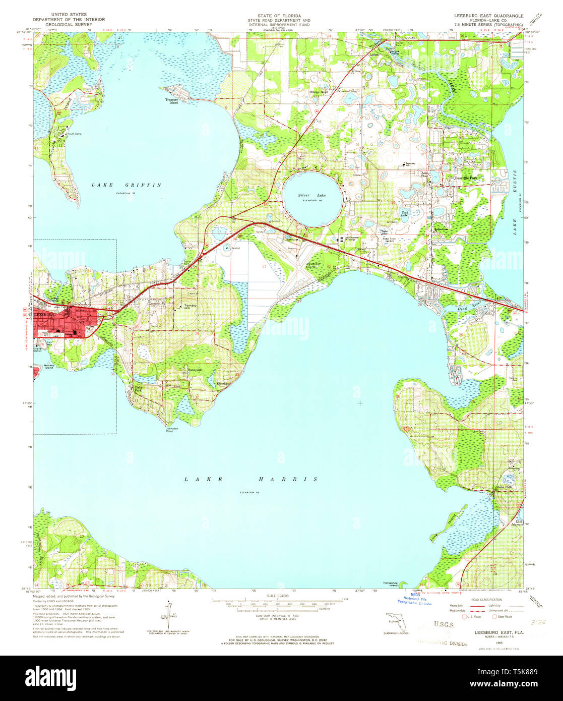 USGS TOPO Map Florida FL Leesburg East 347211 1965 24000 Restoration Stock Photo