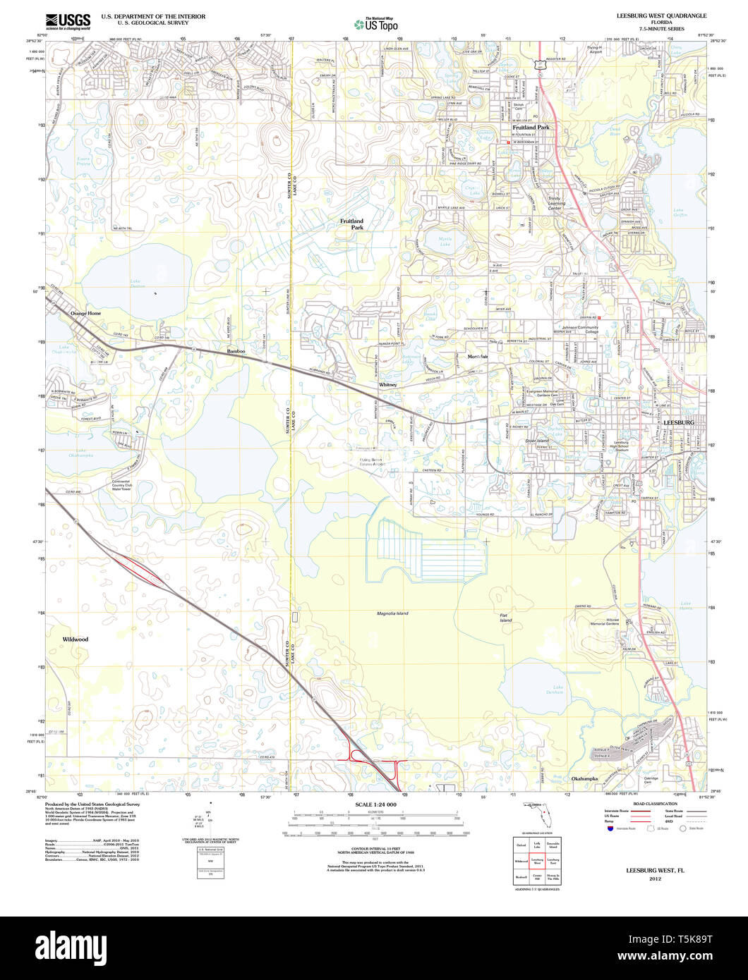 USGS TOPO Map Florida FL Leesburg West 20120720 TM Restoration Stock Photo