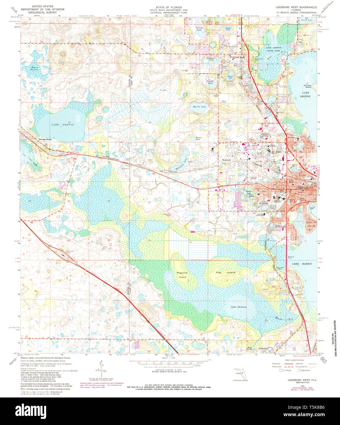 USGS TOPO Map Florida FL Leesburg West 347208 1966 24000 Restoration Stock Photo