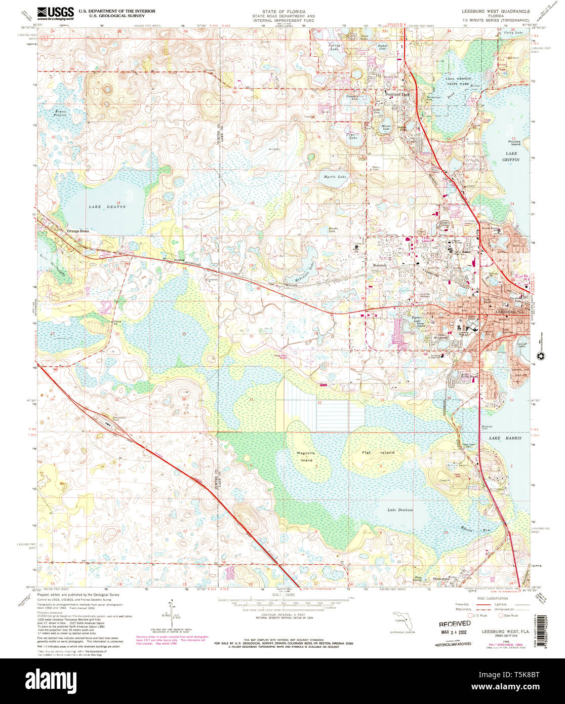 USGS TOPO Map Florida FL Leesburg West 347209 1966 24000 Restoration Stock Photo