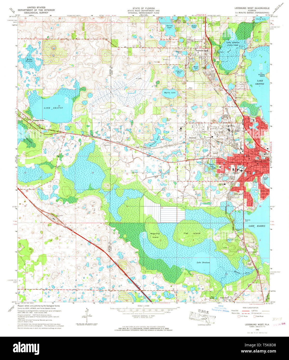 USGS TOPO Map Florida FL Leesburg West 347213 1966 24000 Restoration Stock Photo