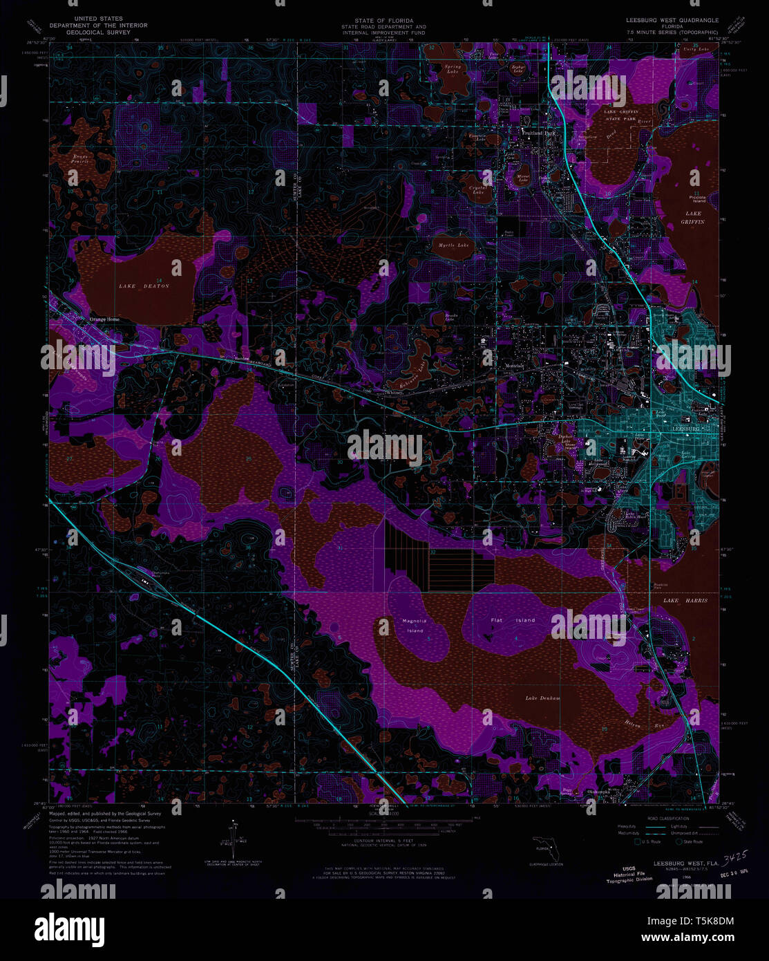 USGS TOPO Map Florida FL Leesburg West 347214 1966 24000 Inverted Restoration Stock Photo