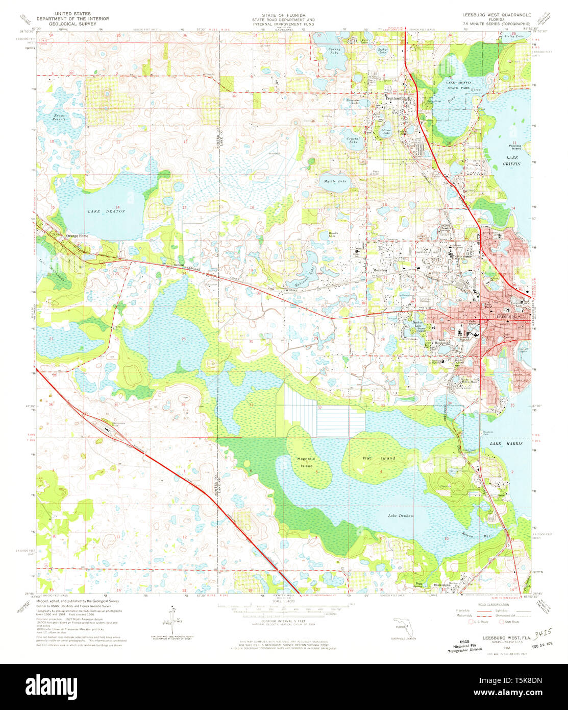 USGS TOPO Map Florida FL Leesburg West 347214 1966 24000 Restoration Stock Photo