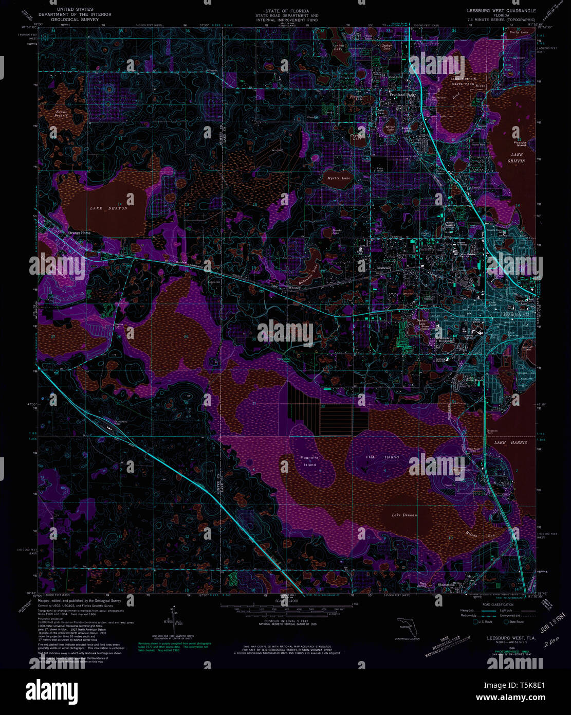 USGS TOPO Map Florida FL Leesburg West 347215 1966 24000 Inverted Restoration Stock Photo