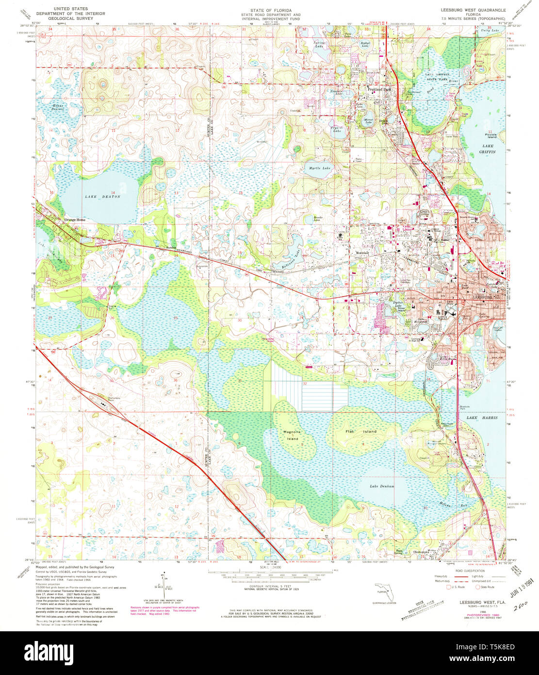 USGS TOPO Map Florida FL Leesburg West 347215 1966 24000 Restoration Stock Photo