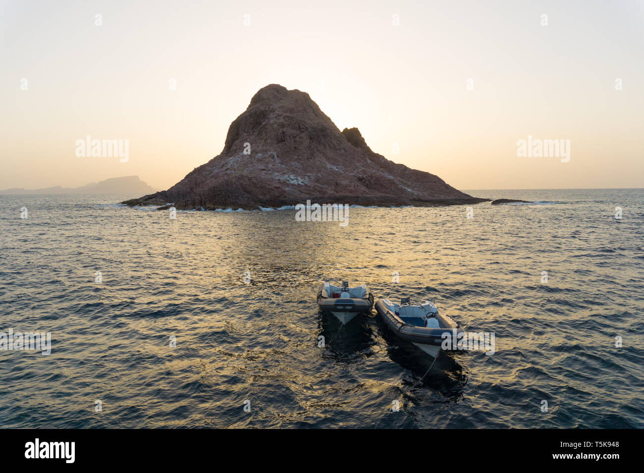 Sunset over Arabian Sea, Hallaniyat Islands, Oman Stock Photo