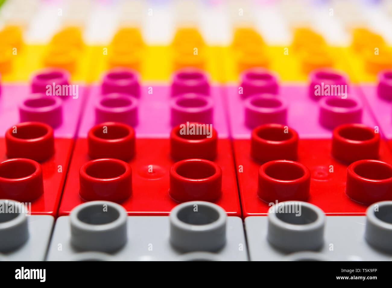 Abstract plastic toy constructor art design background, selective focus. horizontal shot Stock Photo