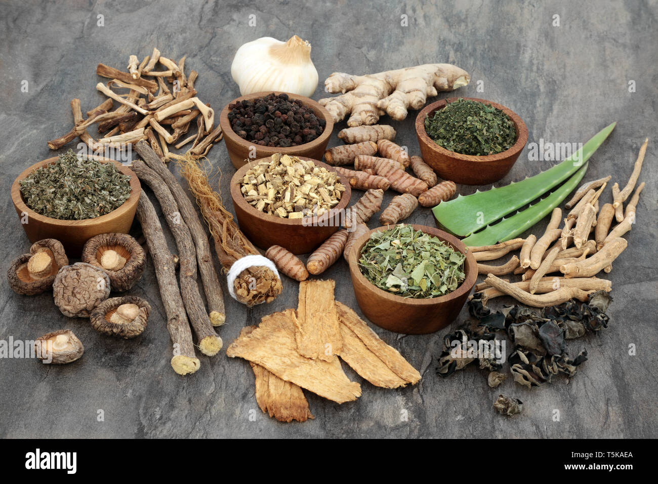 Adaptogen food selection with herbs and spices. Used in herbal medicine