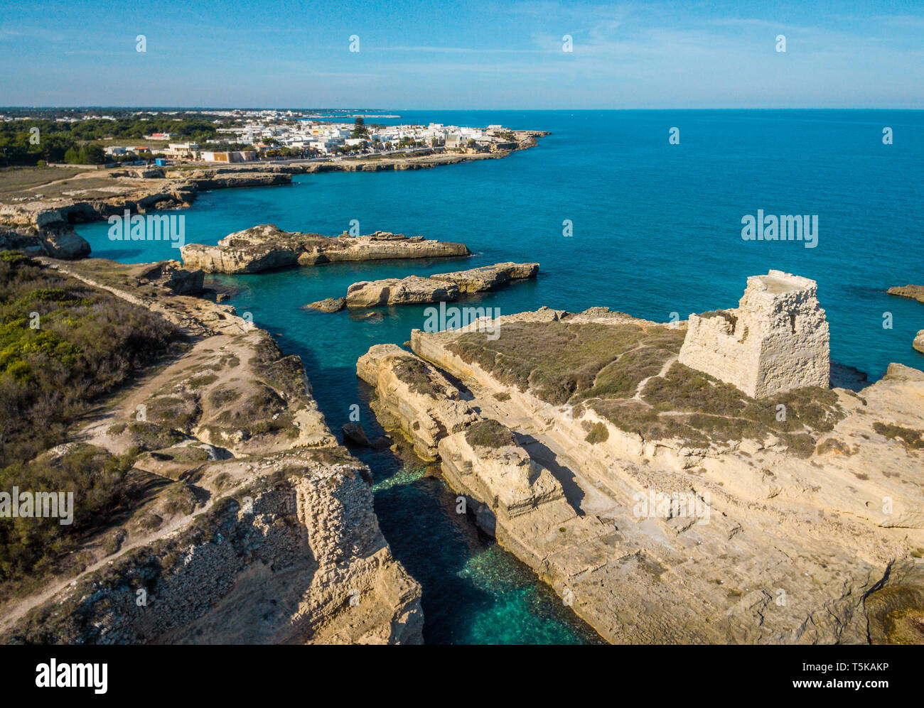 Coastline near Roca Vecchia, province of Lecce, in the Salento region of Puglia, southern Italy. Stock Photo