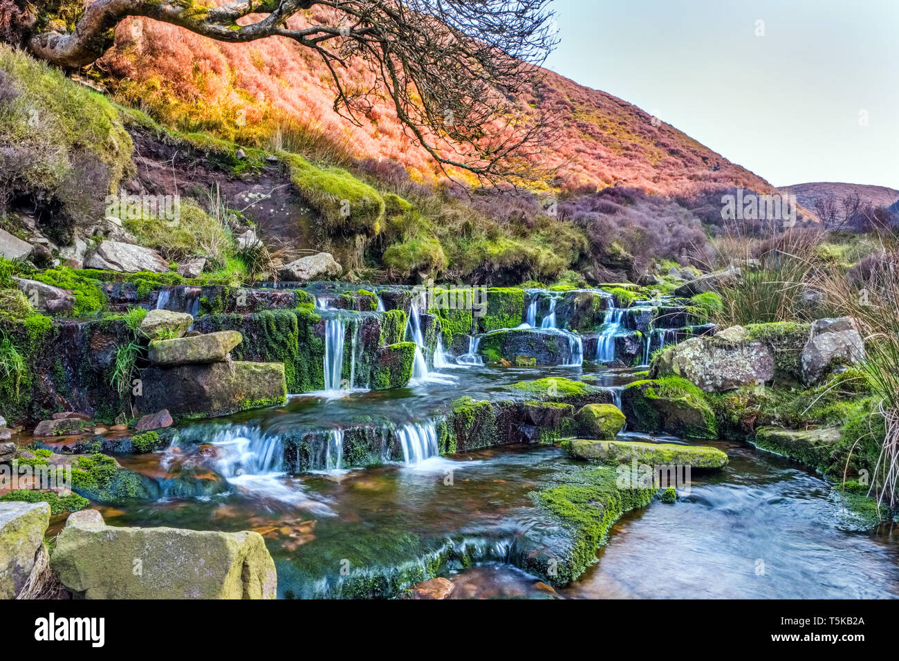 Small waterfall in Bleadale Water in the Forest of Bowland,Lancashire,UK Stock Photo