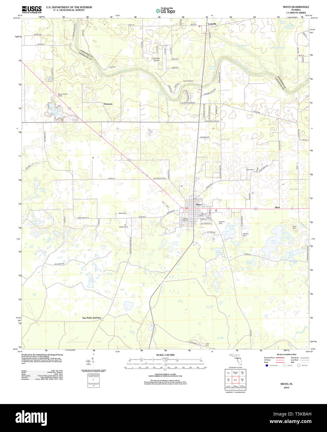 Usgs Topo Map Florida Fl Mayo 20120724 Tm Restoration T5KBAH 