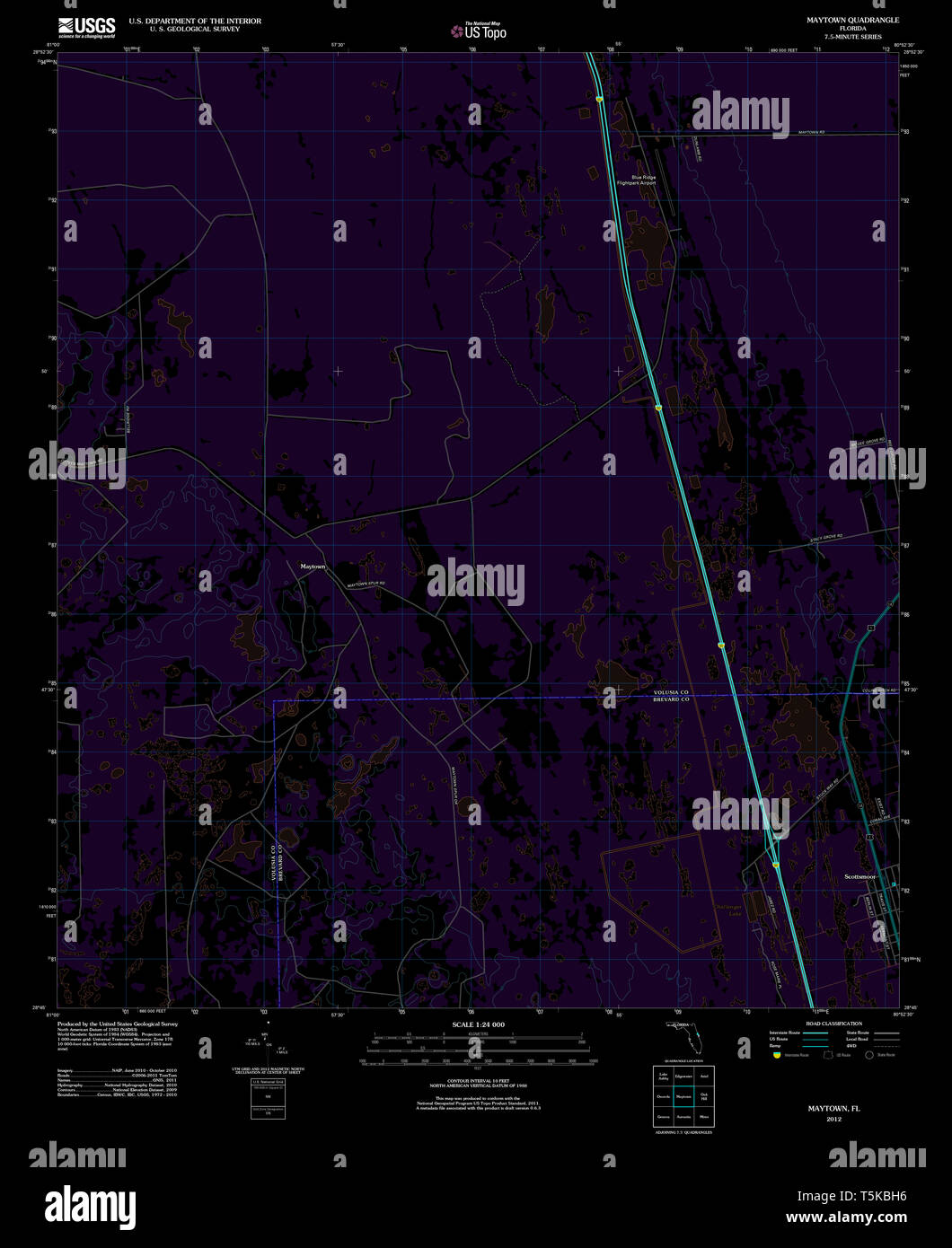 USGS TOPO Map Florida FL Maytown 20120718 TM Inverted Restoration Stock Photo Alamy