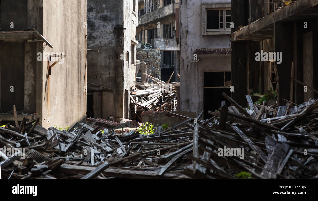 The abandoned island of Hashima, off the coast of Nagasaki, Japan. Made