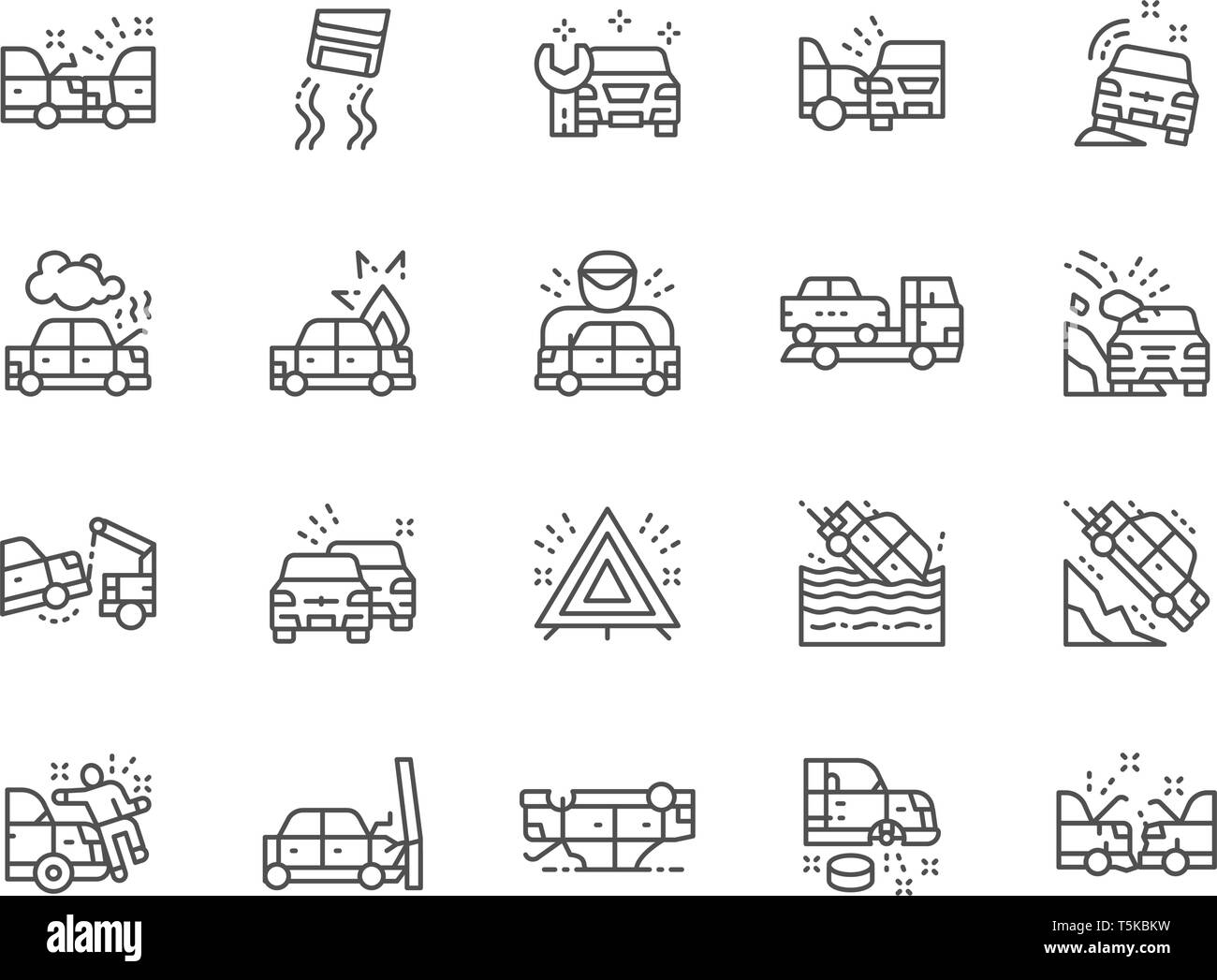 Set of Car Crash and Accidents Line Icons. Service Station, Side
