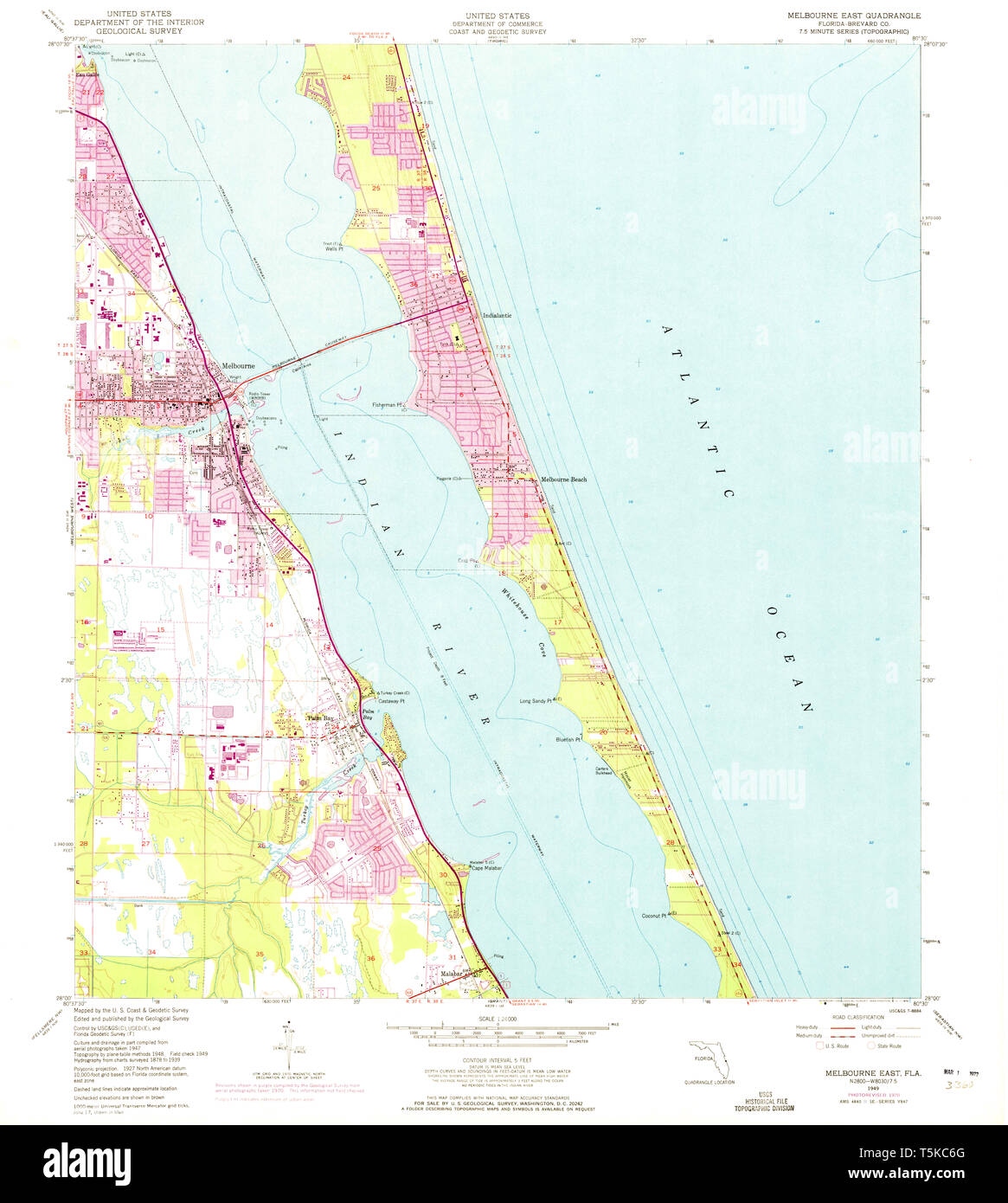 Florida map melbourne hi res stock - Usgs Topo Map Florida Fl Melbourne East 347440 1949 24000 Restoration T5KC6G