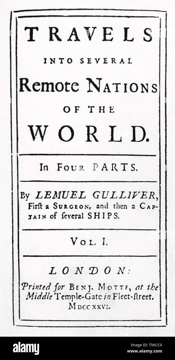 GULLIVER'S TRAVELS Title page of the 1726 book by Jonathan Swift Stock Photo