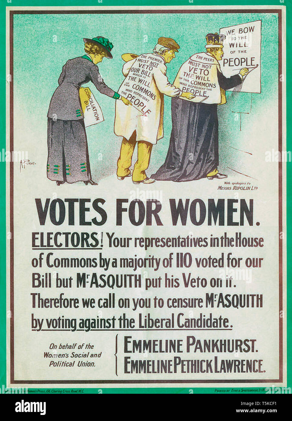VOTES FOR WOMEN Suffragette poster for the 1910 UK General Election Stock Photo
