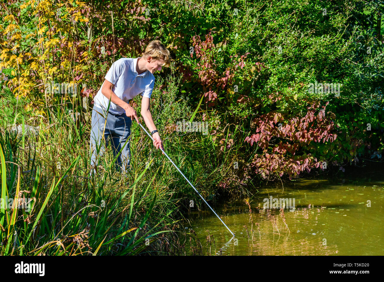 Rescue attempt for a golf ball in the water Stock Photo