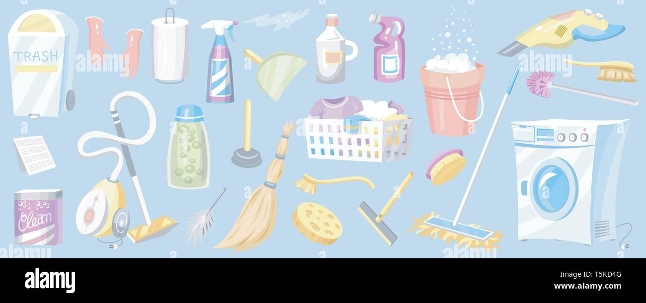 Set of Cleaning tools. Washing machine, Detergents Cleanser, Water