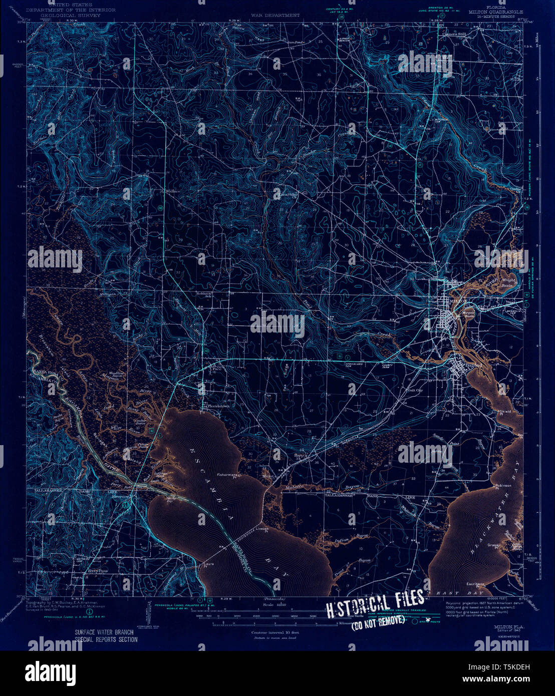 Milton florida map hi res stock - Usgs Topo Map Florida Fl Milton 347515 1943 62500 Inverted Restoration T5KDEH 